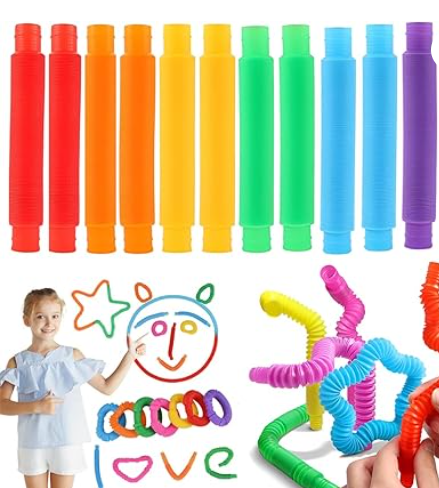 Lot de 12 tubes colorés extensibles pour enfants et adultes, jouets sensoriels, jouets anti-stress